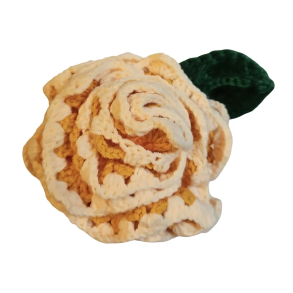 Hand Crafted Yellow Rose Granny Square Alpaca Yarn Decor